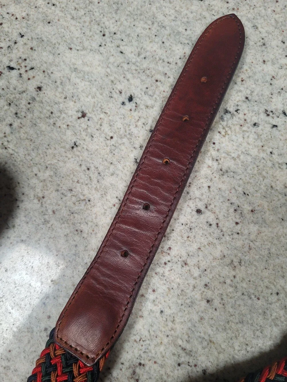 Braided Stretch Belt Multicolor Brown Red Leather Brass Italy Size Large 38 40